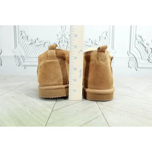 LL Bean Brown Suede Wicked Good Shearling Lined Ankle Boots Slippers 8 M - Picture 8 of 9